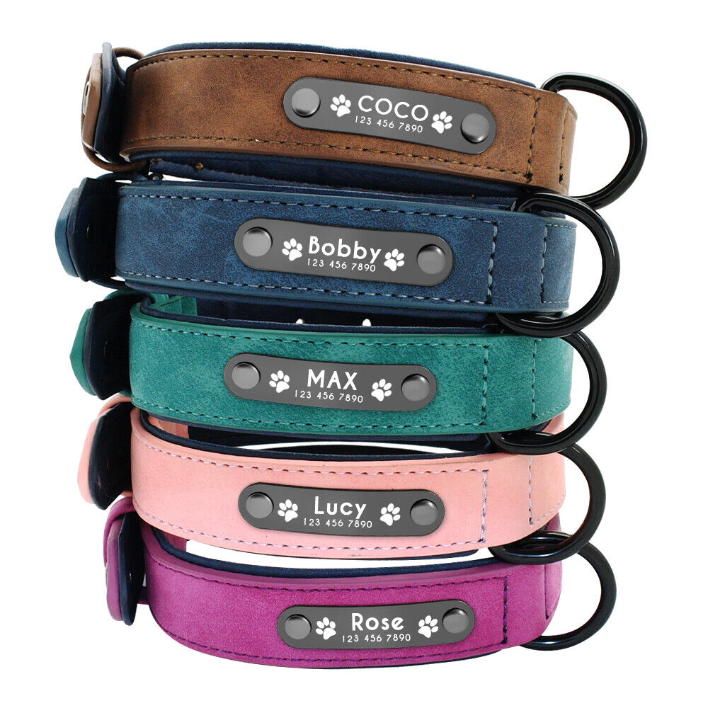 Soft Leather Personalised Dog Collar with Custom ID