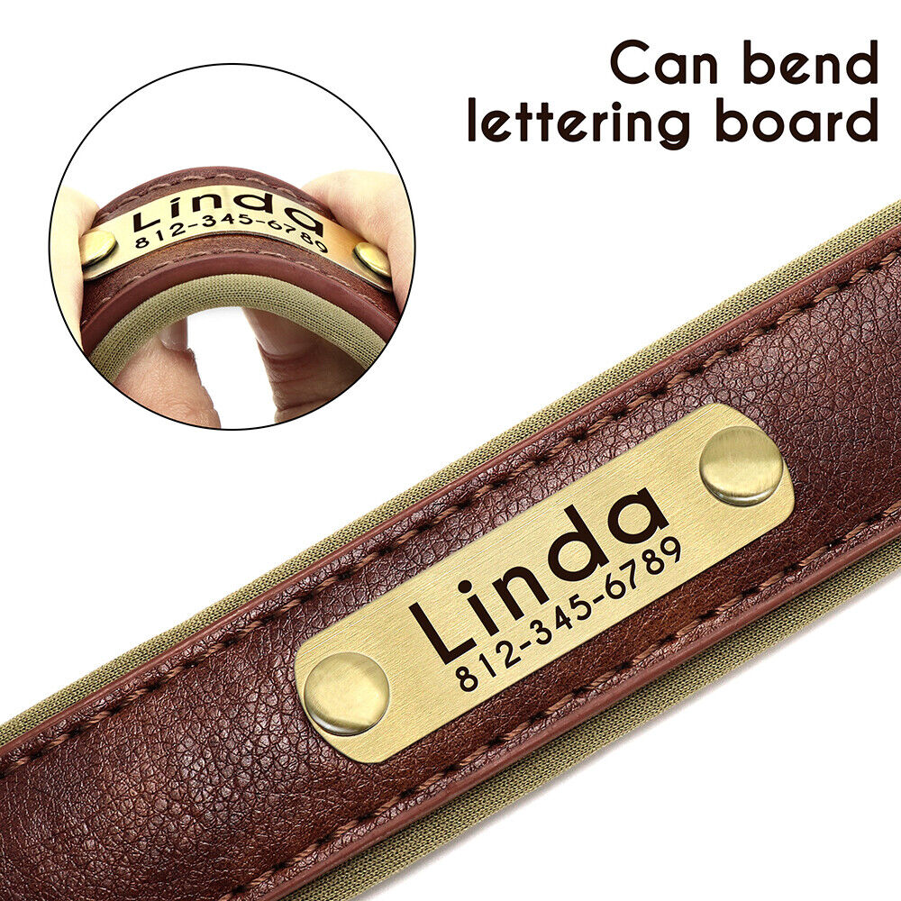 Leather Personalised Dog Collar with Custom ID Name