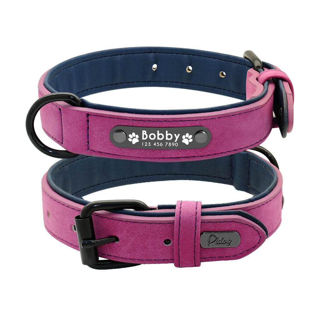 Soft Leather Personalised Dog Collar with Custom ID