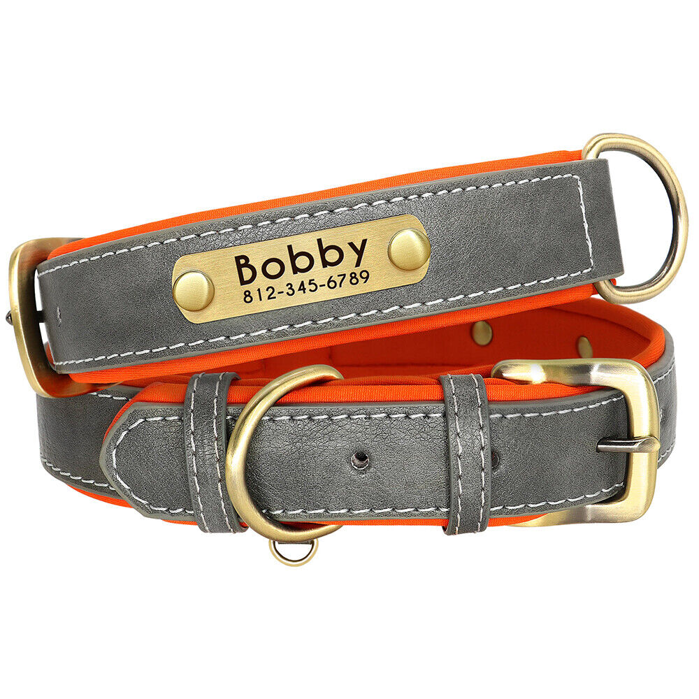 Leather Personalised Dog Collar with Custom ID Name