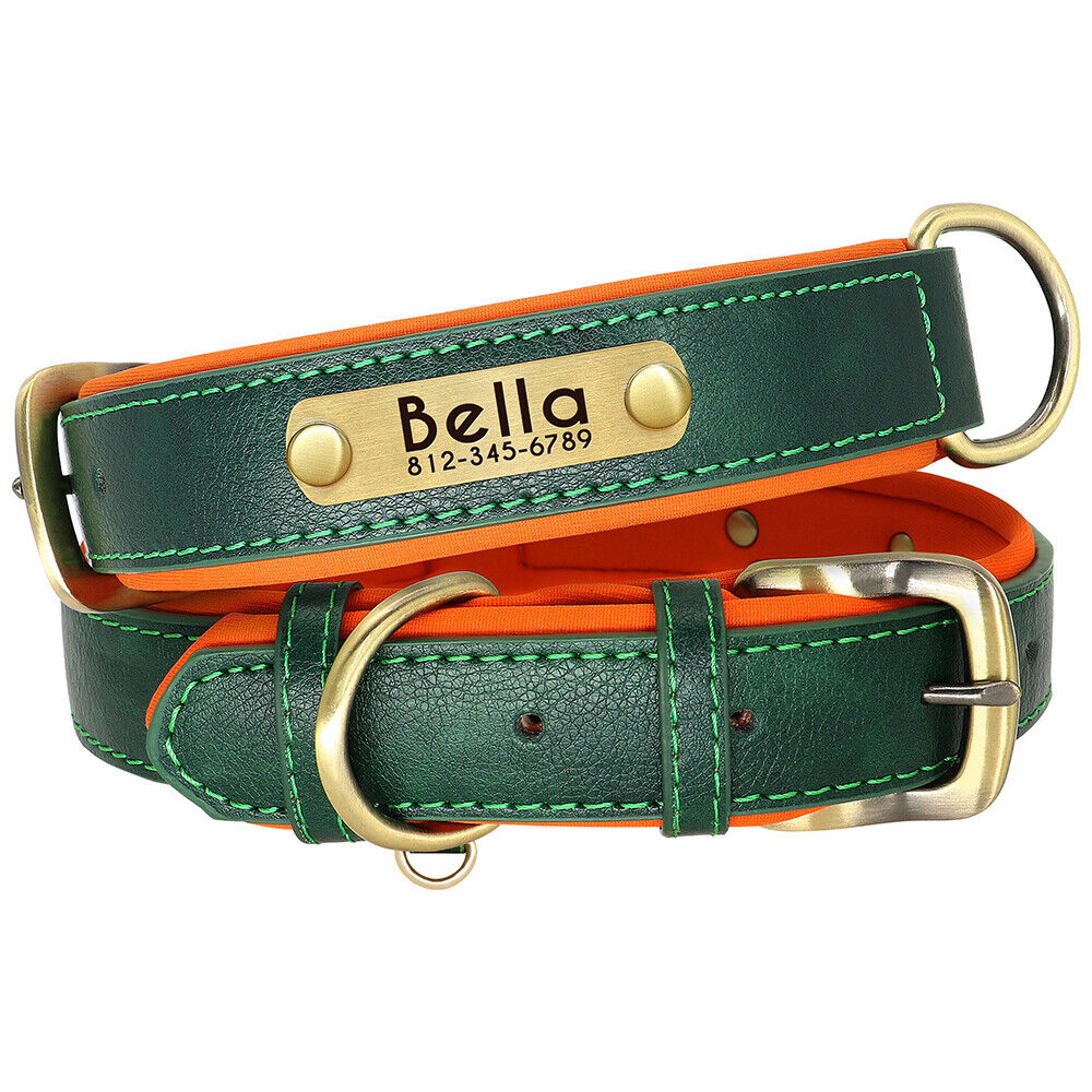 Leather Personalised Dog Collar with Custom ID Name