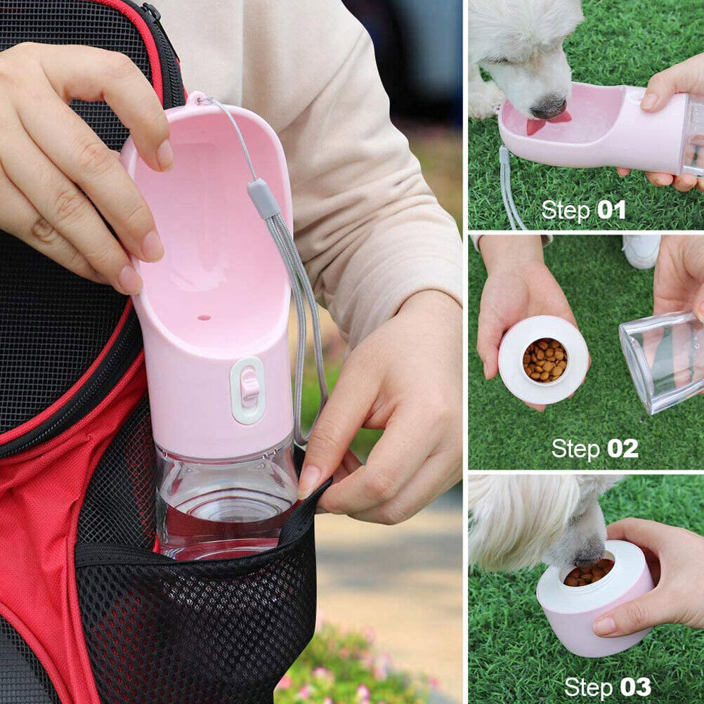 Dog Water Bottle with Carabiner Drinking Cup and Portable Feeder