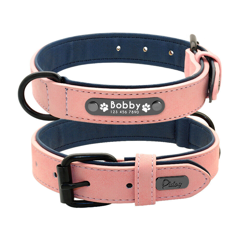 Soft Leather Personalised Dog Collar with Custom ID