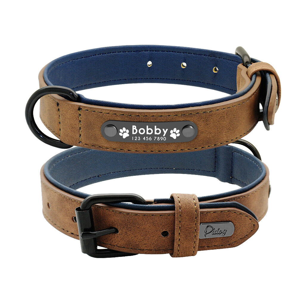 Soft Leather Personalised Dog Collar with Custom ID