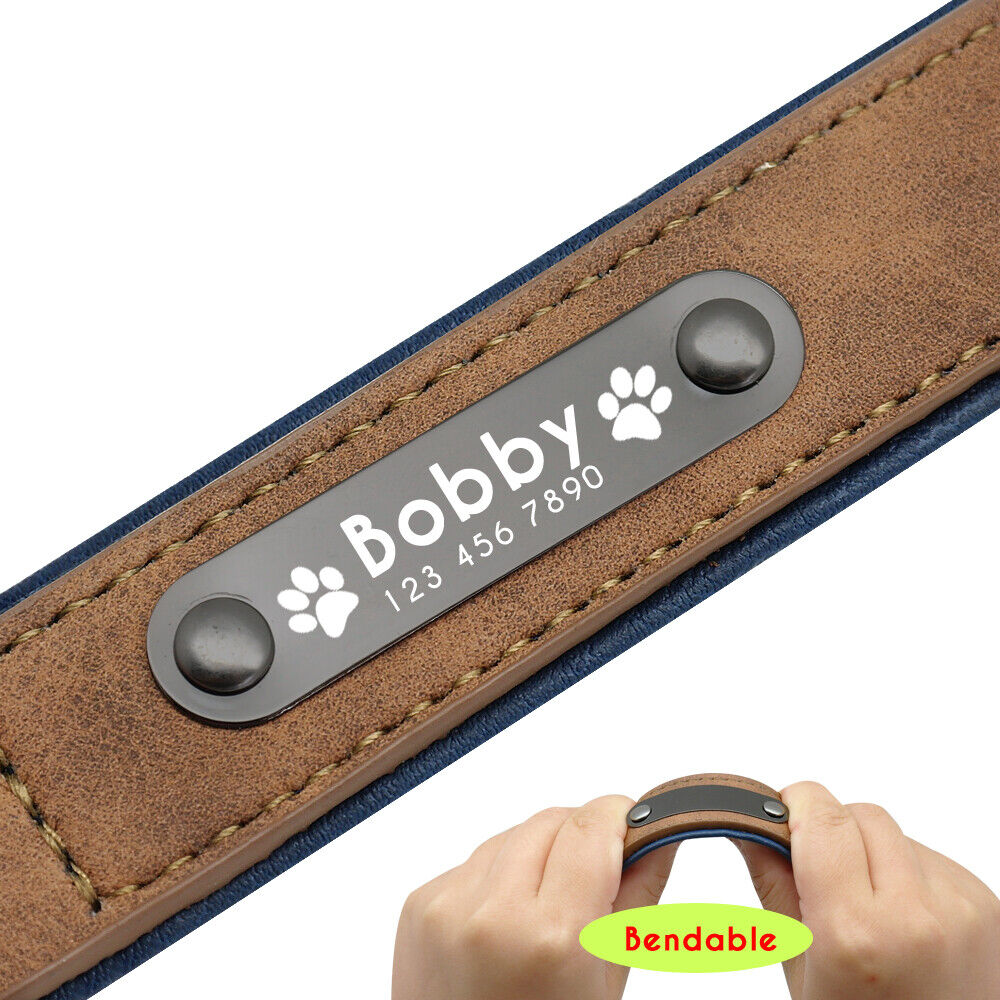 Soft Leather Personalised Dog Collar with Custom ID